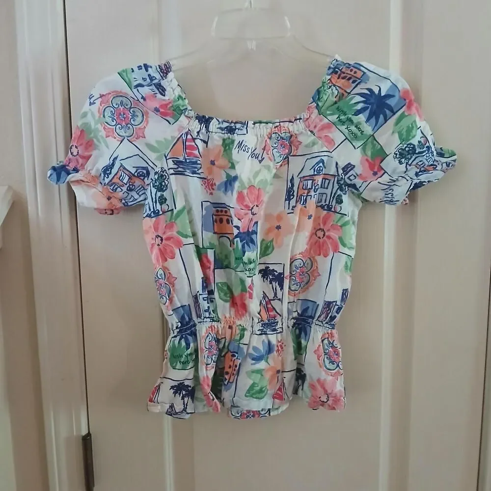 Gymboree Linen Blend Vacation Ruffle Top Italian Riviera Square Neck 12 Coastal